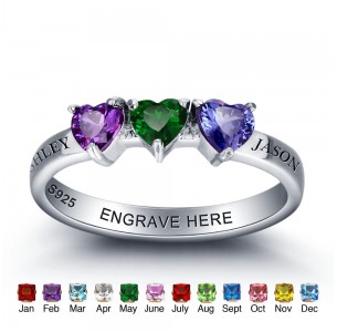 Birthstone Ring, Sterling Silver Personalized Engravable Ring JEWJORI101998